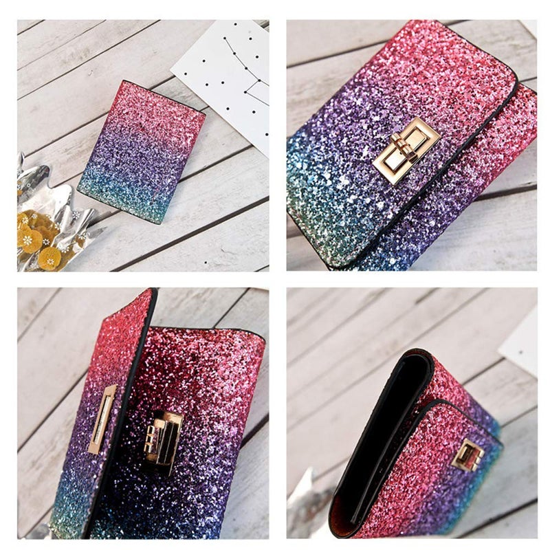 Bestmaple Metal Sequins Small Wallet PU Leather Patchwork Hasp for Women Girls (Heart) - Image 2